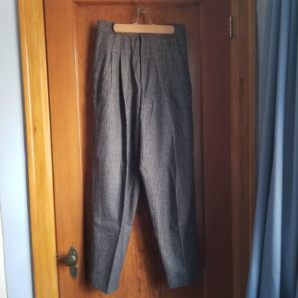 Vintage 90s, grey stripes, pleated dress pants, M, Le Chateau - Picture 1 of 9